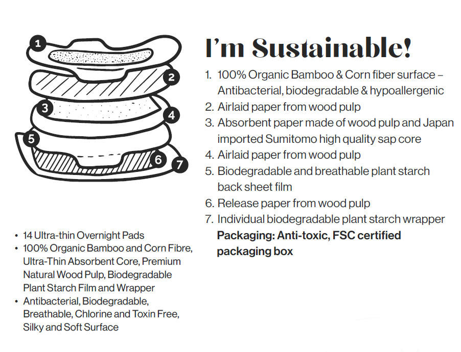 Peuriste Organic Bamboo and Corn Maxi Long overnight Pad