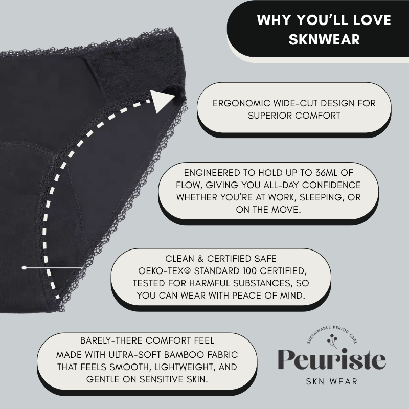 Sknwear period panty – Soft Beige | Black [New arrival]