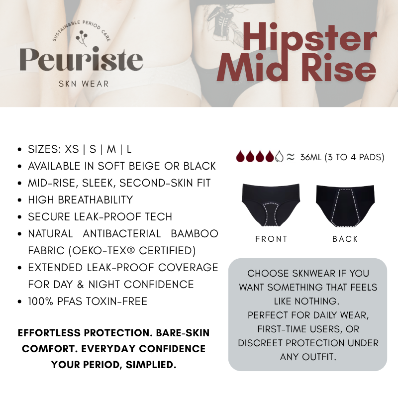Sknwear period panty – Soft Beige | Black [New arrival]